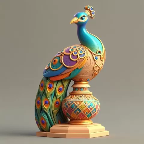 1687 Colorful 3D Model of a Peacock on Base, totem, pug, dachshund, poodle, rooster, dog, dogue, beagle, peacock, lion, fox, bull terrier, pomeranian, galgo, wolf, doberman pinscher, newfoundland, decorative, STL