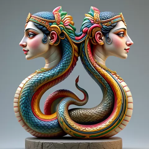 1571 Color 3D Model of a Dancing Two-Headed Snake Woman in Indian Style, magic, dragon, serpent, wood, gnome, gorgon, warrior, wild, fox, monster, cat, fair, witch, werewolf, horror, beast, snake, troll, skeleton dance