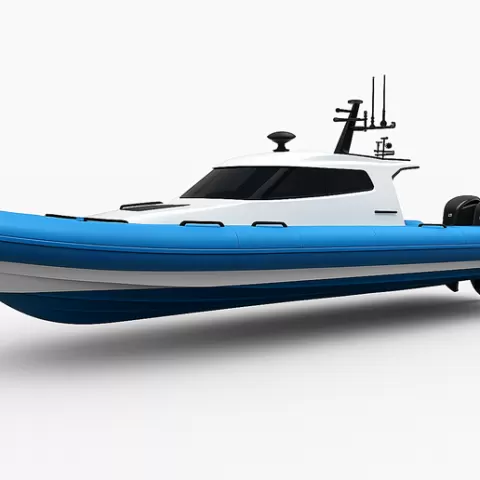 Blue and White Rigid Inflatable Boat