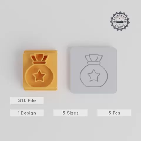 Money Bag Stamp Tile Set, 5 Sizes, Perfect for Clay, Cookies & Fondant, Fairytale Inspired Design