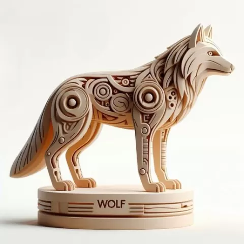 1027 Color 3D Model of a Totem-Style Wolf on a Pedestal, pug, dachshund, poodle, cat, dog, monkey, elephant, beagle, bear, lion, fox, faun, pomeranian, troll, platypus, majestic, totem, fantasy, crocodile