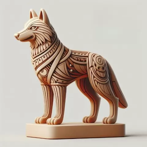 1025 Color 3D Model of a Totem-Style Wolf on a Pedestal, pug, dachshund, poodle, cat, dog, monkey, elephant, beagle, bear, lion, fox, faun, pomeranian, troll, platypus, majestic, totem, fantasy, crocodile