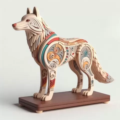 1024 Color 3D Model of a Totem-Style Wolf on a Pedestal, pug, dachshund, poodle, cat, dog, monkey, elephant, beagle, bear, lion, fox, faun, pomeranian, troll, platypus, majestic, totem, fantasy, crocodile