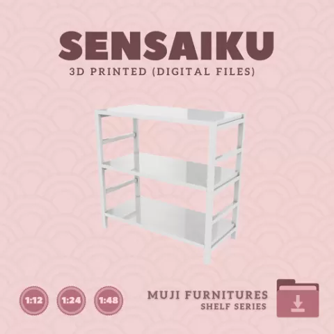 Miniature Replica 16. Muji Pine Shelf Unit - Wide - Small V1 for Miniature Dollhouse - Muji - 3D Print Instant Download