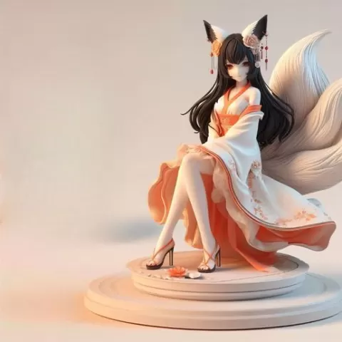 904 Fox Spirit Woman in Pu Song Ling Style, beast, magic, creature, fantasy, wood, base, sword, warrior, wild, cat, monster, fox, godzilla, fair, witch, werewolf, horror, beast, gothic, troll