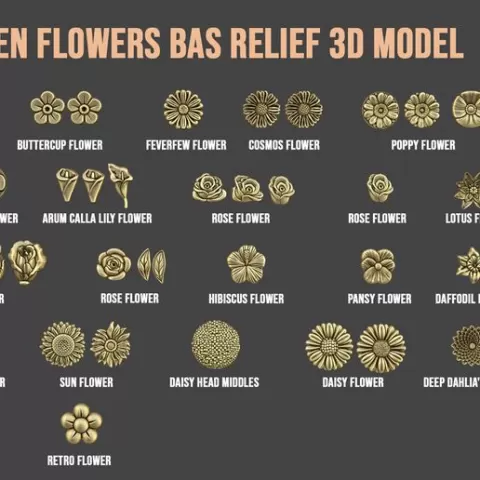 Garden Flowers Bas Relief Set 3D Model Collection