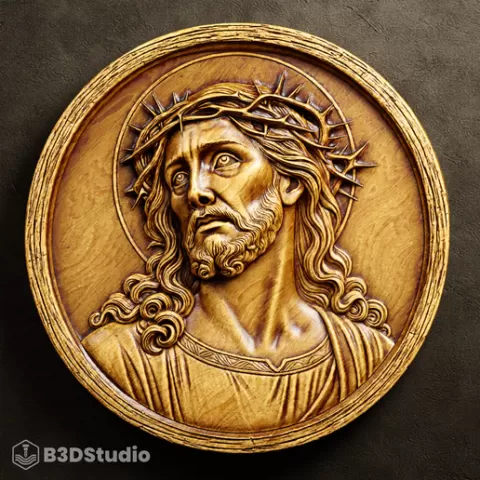 Jesus with the Crown of Thorns Relief for CNC Laser and 3D Print STL File and 4K Grayscale TIF