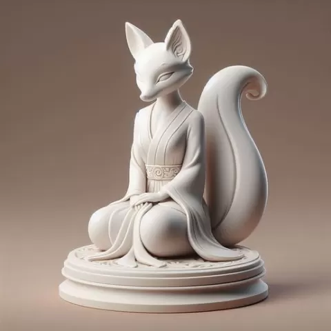 259 Fox Spirit in Pu Song Ling Style, fantasy, art, sculpture, model, animal, 3d model, statue, creature, magic, 3d print, collectible, cat, bear, witch, dinosaur, wooden, dragon, knight, viking