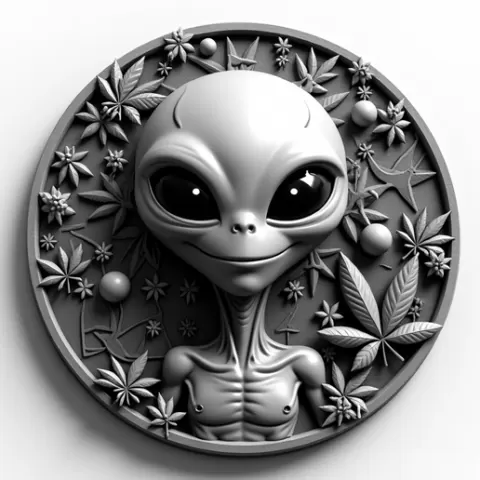 higher powers happy alien coin token wall art