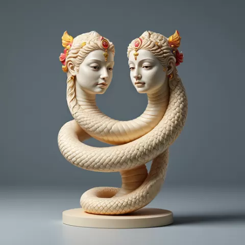 96 Serpent Dancer with 2 Female Heads – Indian Minimalist Statue, Halloween, fox, spider, troll, gnome, gorgon, bat, monster, wizard, witch, werewolf, horror, beast, skeleton, skull, serpent, snake, DND, STL