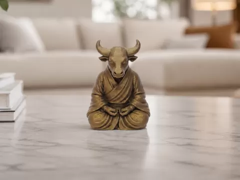 Meditierender Stiermoench "Zenhorn" Zen Dekofigur!