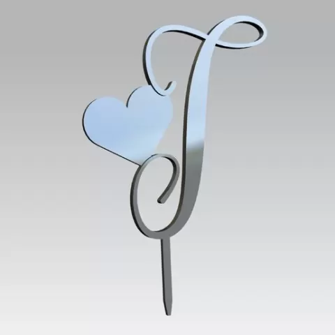 Letter T - Elegant Custom Initial Cake Topper with Heart