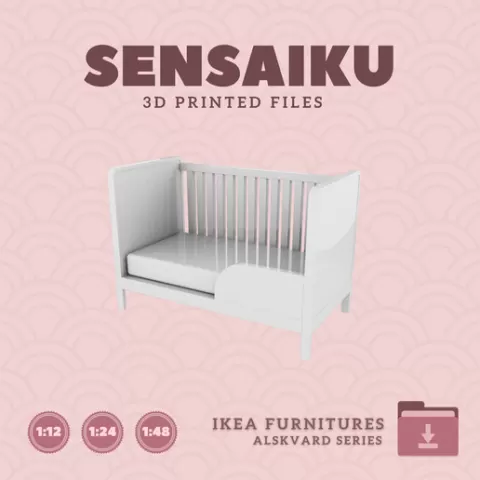 Miniature Replica 02. ALSKVARD Crib V2 for Miniature Dollhouse - IKEA - 3D Print Instant Download