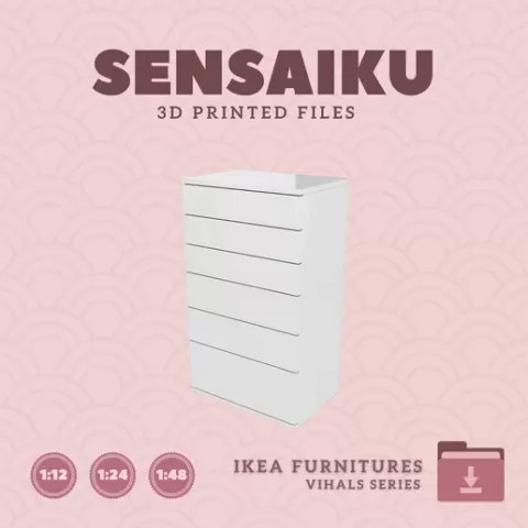Miniature Replica 17. VIHALS 6 Drawer Dresser V2 for Miniature Dollhouse - IKEA - 3D Print Instant Download