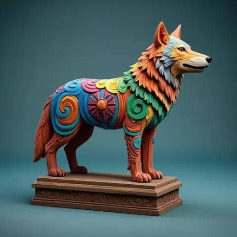 66 Color 3D Model of a Totem-Style Wolf on a Pedestal, pug, dachshund, poodle, cat, dog, monkey, elephant, beagle, bear, lion, fox, faun, pomeranian, troll, platypus, majestic, totem, fantasy, crocodile, STL, DND