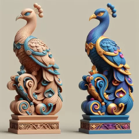 20 Color 3D Model of a Peacock on Base, totem, elephant, giraffe, fairy, character, peacock, magic, monster, miniature, dog, cat, minimalist, fantasy, collectible, figurine, wolf, decorative, animals, STL, DND, ARTE, art