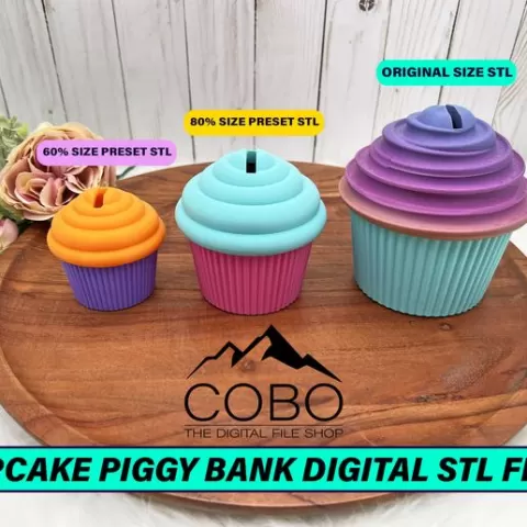 Cupcake Piggy Bank Digital STL File for 3D Printing, Child Money bank STL, Kids Allowance Container Digital STL, Coin Bank stl, Penny Bank