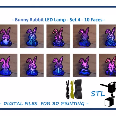 Bunny Rabbit Led Lamp - Set 4 - 10 Different Faces