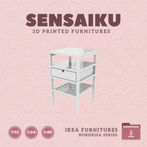Miniature Replica NORDKISA Nightstand for Miniature Dollhouse - IKEA (1:12,24,48) - 3D Print Instant Download