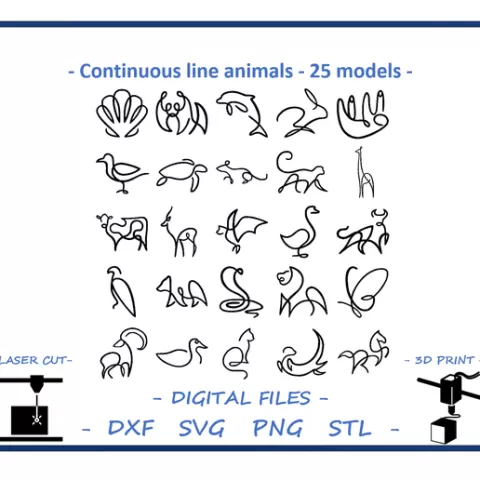 Continuous line animals - 25 models