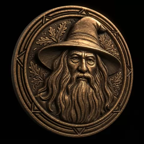 Gandalf Wizard Coin – Fantasy Mage Medallion – Ancient Relic Token – 50×50×6 mm – RPG Collectible