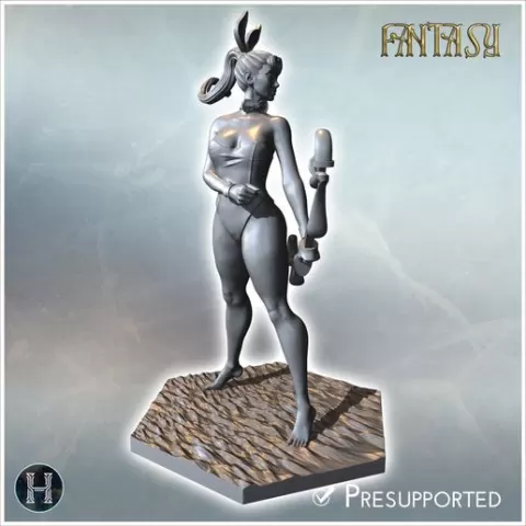 Female warrior in a bunny costume with minimal armor, wielding an oversized gauntlet (6) - NSFW Girl Sexy Collectible Hentai RPG Hot Miniatures Female Tabletop