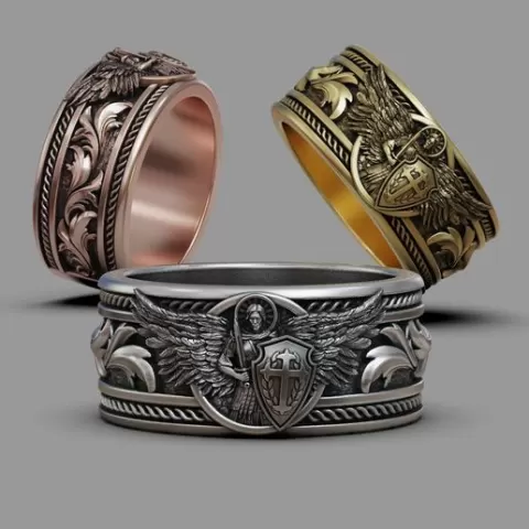 Saint Michael the Archangel sword shield wings ring