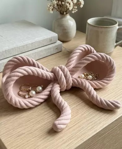 Coquette Rope Bow Jewelry Dish - Sculptural Ribbon Trinket Tray for 3D Printing