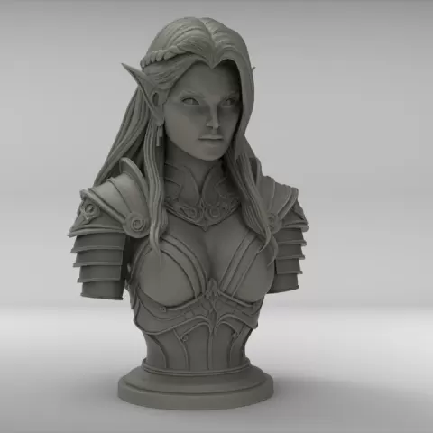 Elven Princess Bust – 100mm Fantasy Royalty Statue for 3D Printing by PrintPleasure