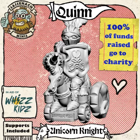 Quinn - Unicorn Knight in Wheelchair - Charity Mini for Whizz Kidz by Sassenach Minis