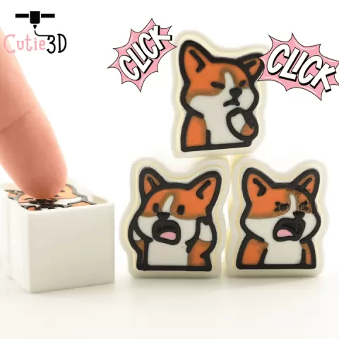 Cutie3D Set Of Corgi Emoji Keycap Fidget Clicker Keychain - Cute Backpack Keychain by Cutie3D