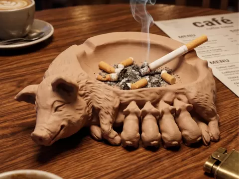 Pig Sow Ashtray with Piglets