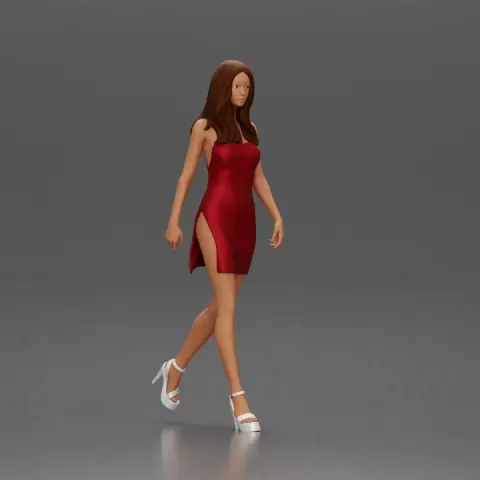 Woman in Red Dress and Heels Walking with Confident Stride by 3DGeschaft Miniatures Figures