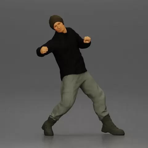 Asian Man in Hoodie and Cargo Pants Fighting with Strong Stance by 3DGeschaft Miniatures Figures