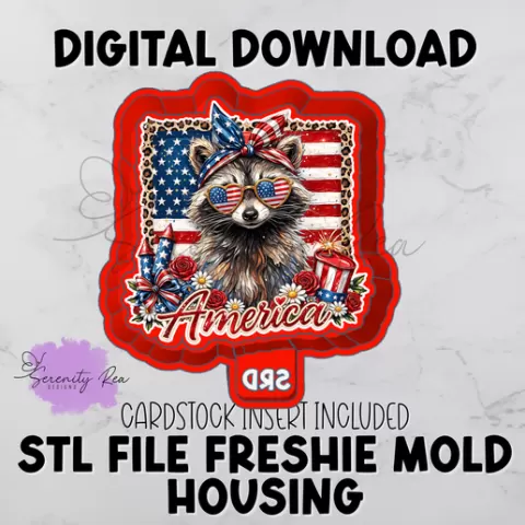 Patriotic Raccoon 4Th of july STL freshie mold housing with cardstock insert included