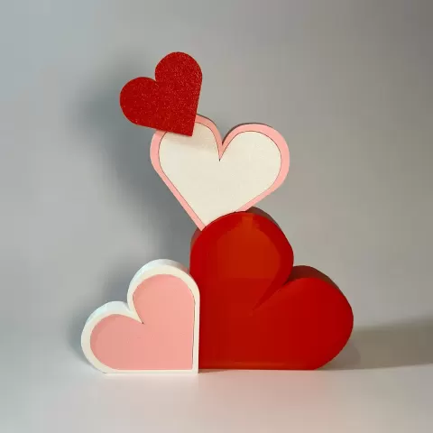 Stacked Heart Shelf Sitter and Valentine Décor - STL Files (No AMS Needed) and Commercial License