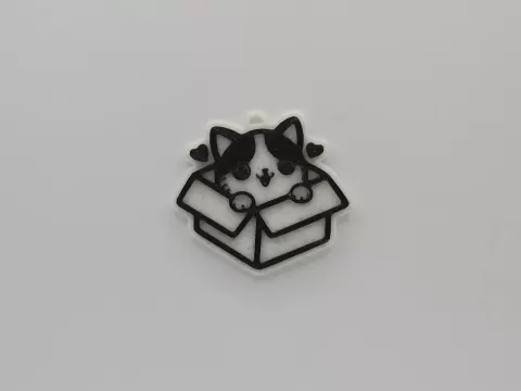 Cute Cat In a Box Keychain #1