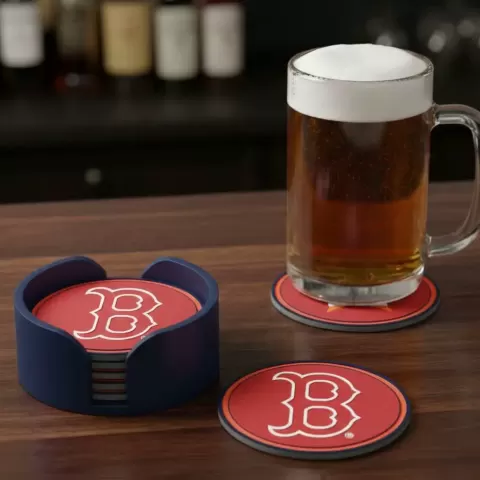 RED SOXS COASTERS AND HOLDER