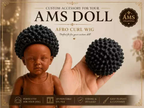 Afro Curl Wig for AMS Doll Snap-Fit Hair Accessory