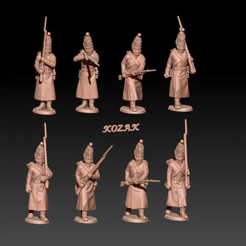 napoleonic russian grenadiers in greatcoats 1805-07 set 1 by Kozak miniatures