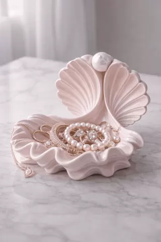 Coastal Clamshell Jewelry Tray STL | Elegant Pearl Trinket Dish | 3D Printable Vanity & Entryway Cat