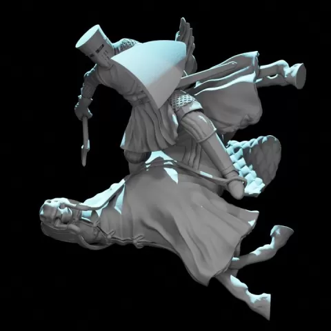 Falling Medieval Crusader Knight with Warhorse | 28mm 32mm STL Wargaming Diorama by Northern Crusades Miniatures