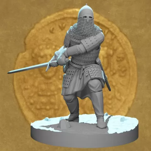 Medieval Kievan Rus Warrior with Two-Handed Sword | 28mm 32mm STL Wargaming Miniature by Northern Crusades Miniatures