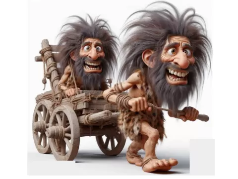 Cartoon Caveman Duo with Wooden Cartby 3D-Druck Graz