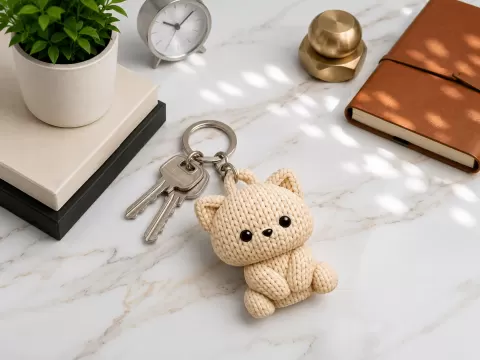 Knitted Cat Keychain
