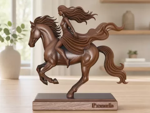 A statue of a female horse riderby Radiance Designs