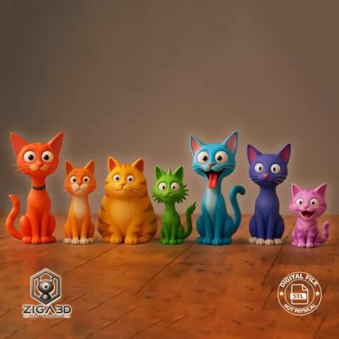 7 Pieces Cartoon Cats STL Bundle