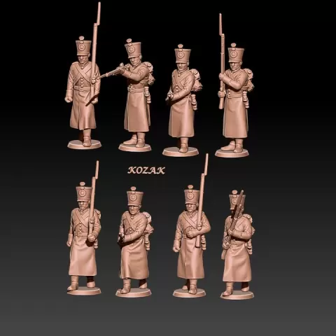 napoleonic russian musketeers with shako and greatcoats 1805-07 set 1 by Kozak miniatures