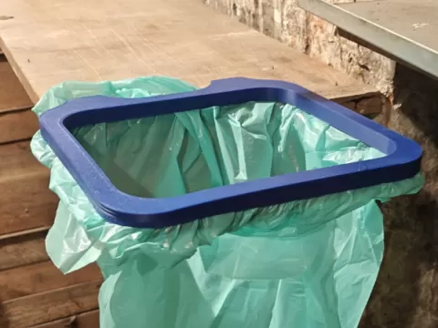 Screw-Mounted Trash Bag Holder for Workbench