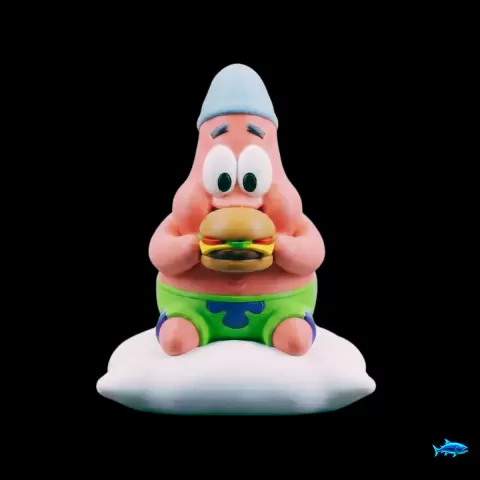 Funny Pink Starfish Eating Burger - Multicolor 3D Printable STL - Cute Cartoon Sea Friend